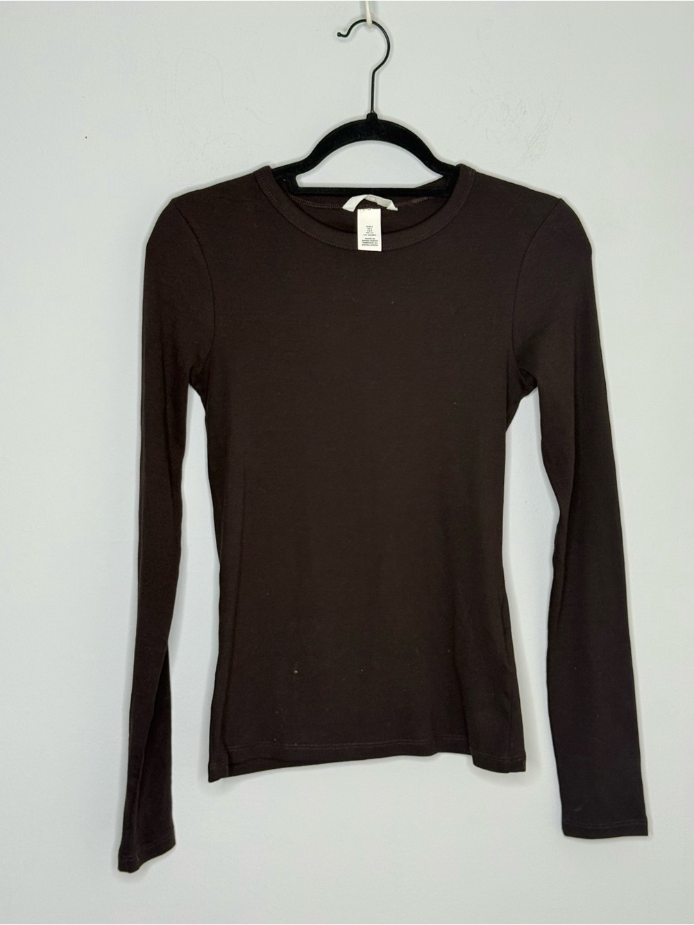 H&M Long Sleeve Chocolate Brown Cotton Round Neck T-Shirt Small Elevated Basics